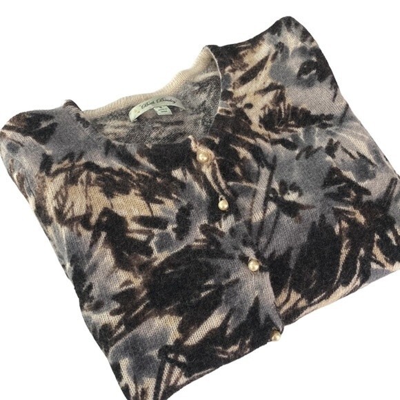 Beth Bowley Nordstrom Floral Watercolor Pearl Button Cardigan Lambs Wool Angora - Picture 15 of 16